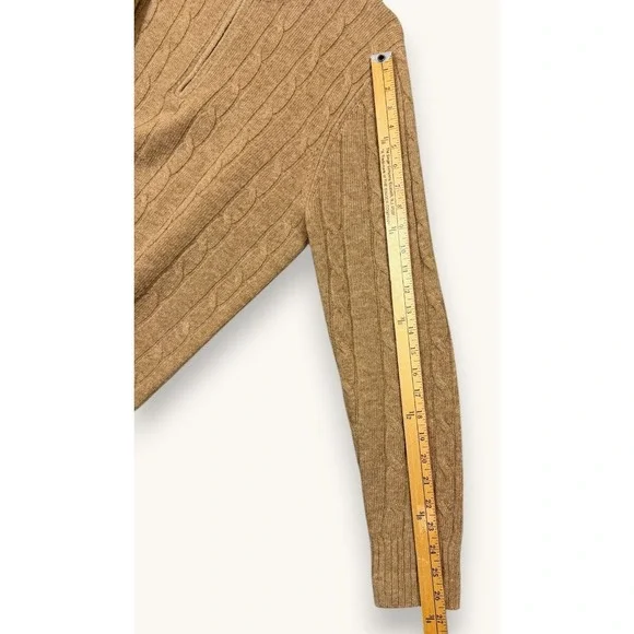 Brooks Brothers Sweater Mens L Tan Cable Knit 1/4 Zip Wool Mock Neck Pullover - Picture 8 of 9